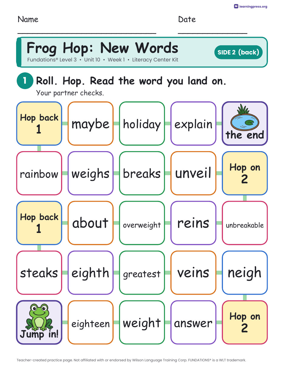 Preview page 4 of Fundations Level 3 Unit 10 Week 1 Literacy Center Kit