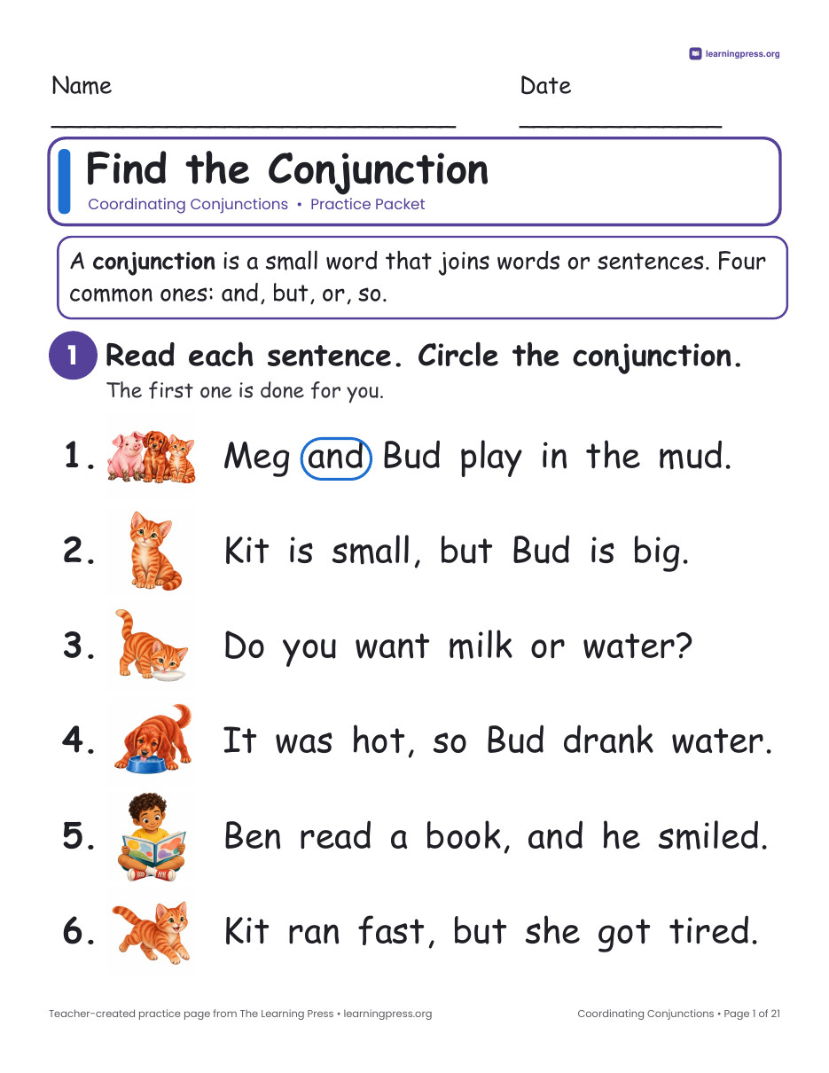 Preview page 1 of Coordinating Conjunctions (FANBOYS) Worksheets, Posters & Slides