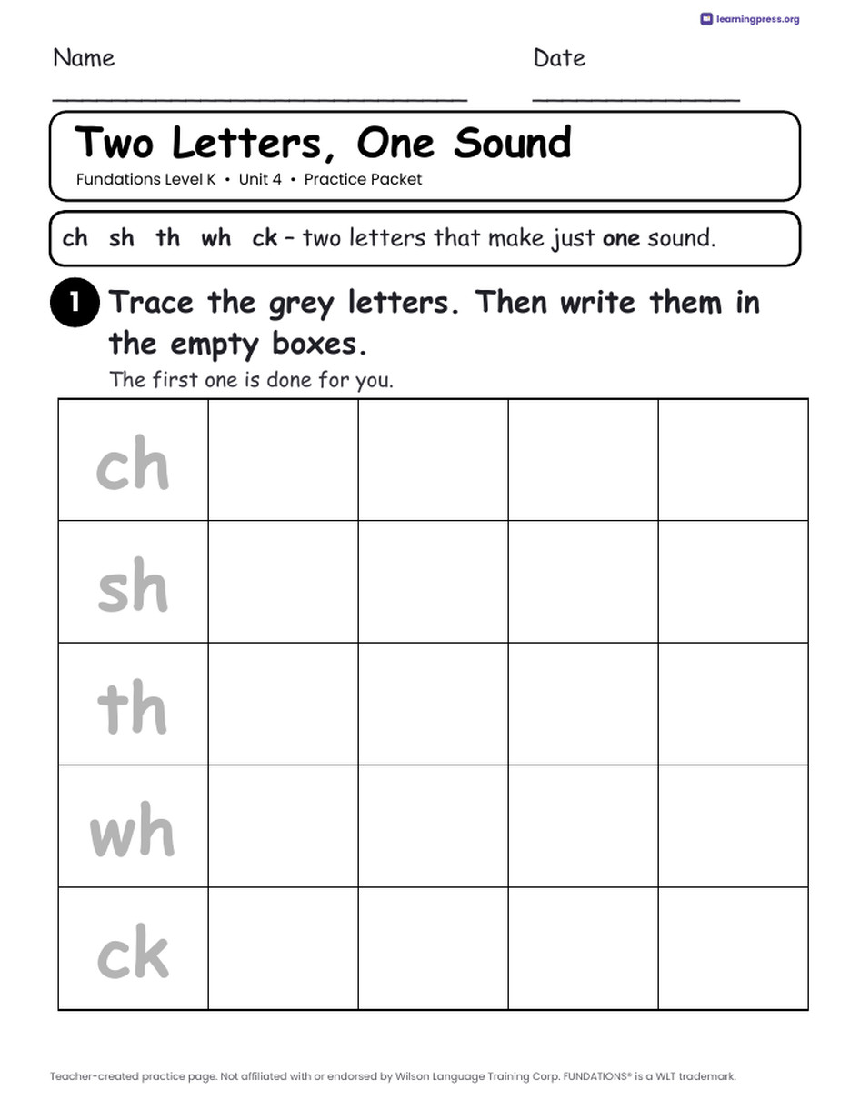 Preview page 1 of Fundations Level K Unit 4 Practice Packet