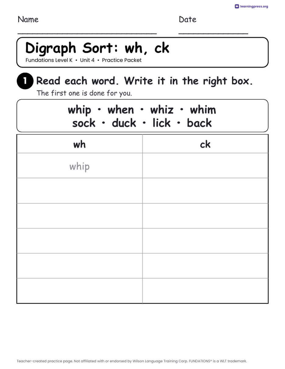 Preview page 2 of Fundations Level K Unit 4 Practice Packet