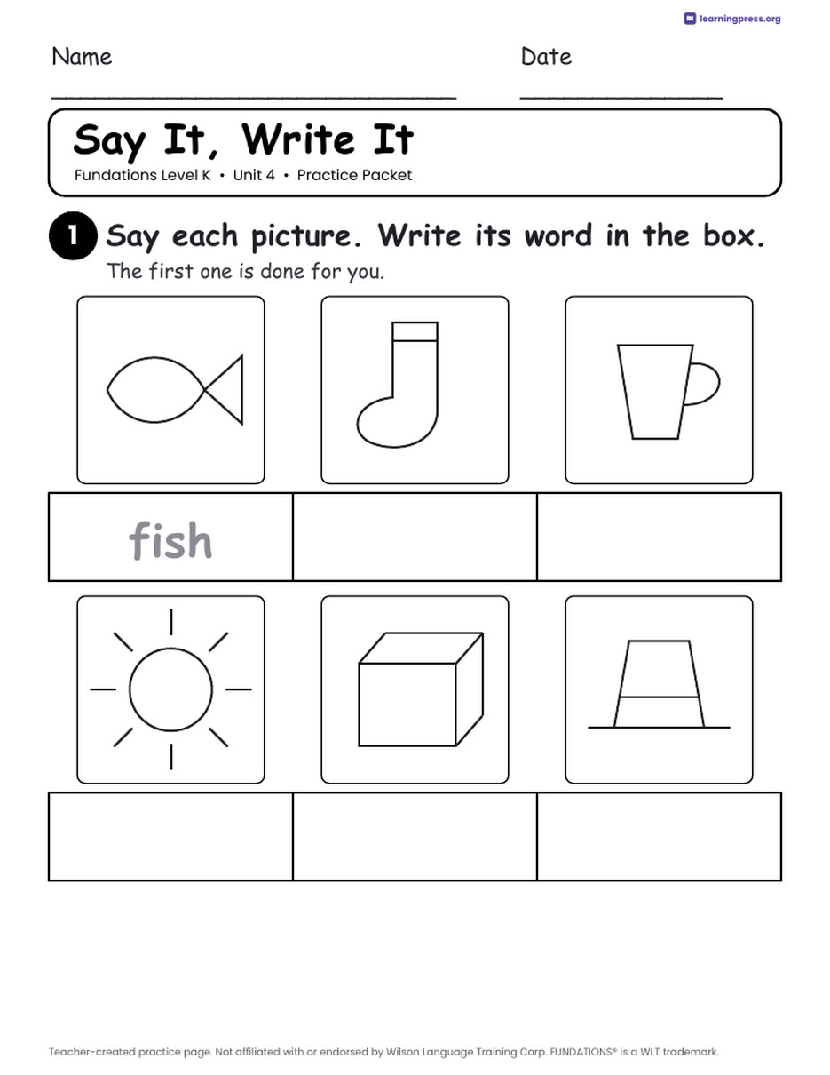 Preview page 3 of Fundations Level K Unit 4 Practice Packet