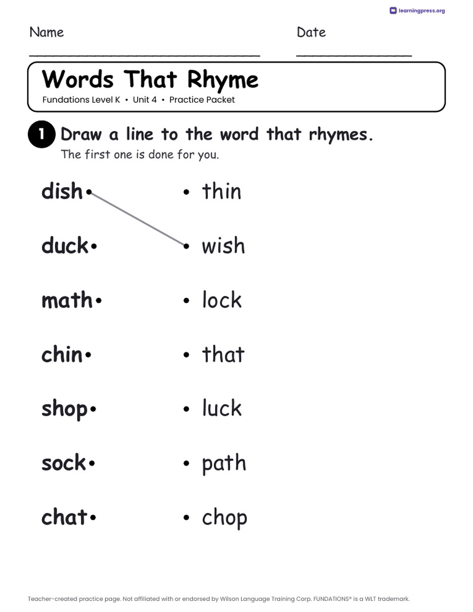 Preview page 4 of Fundations Level K Unit 4 Practice Packet