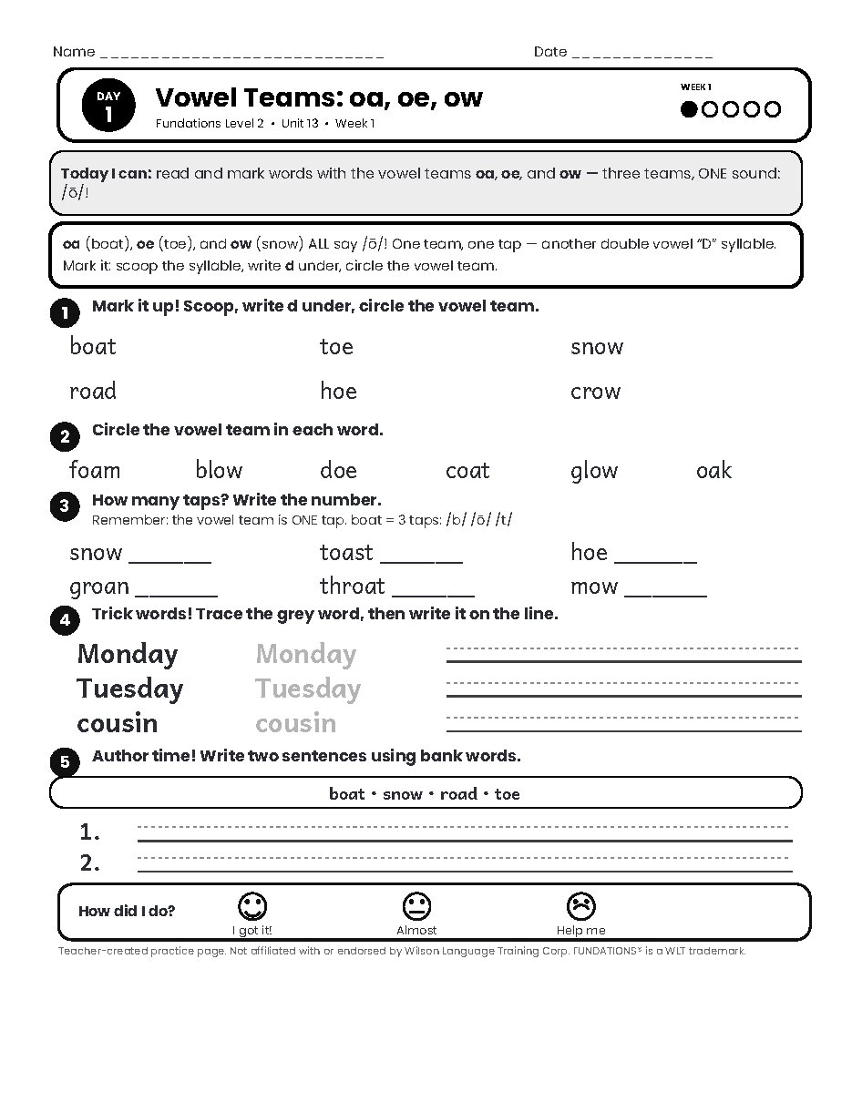 Preview page 2 of Fundations Level 2 Unit 13 Practice Pack