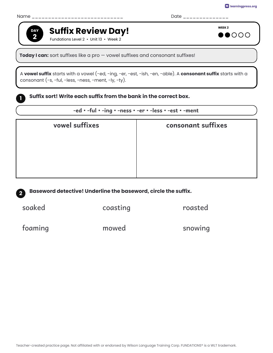 Preview page 3 of Fundations Level 2 Unit 13 Daily Lesson Work Pages