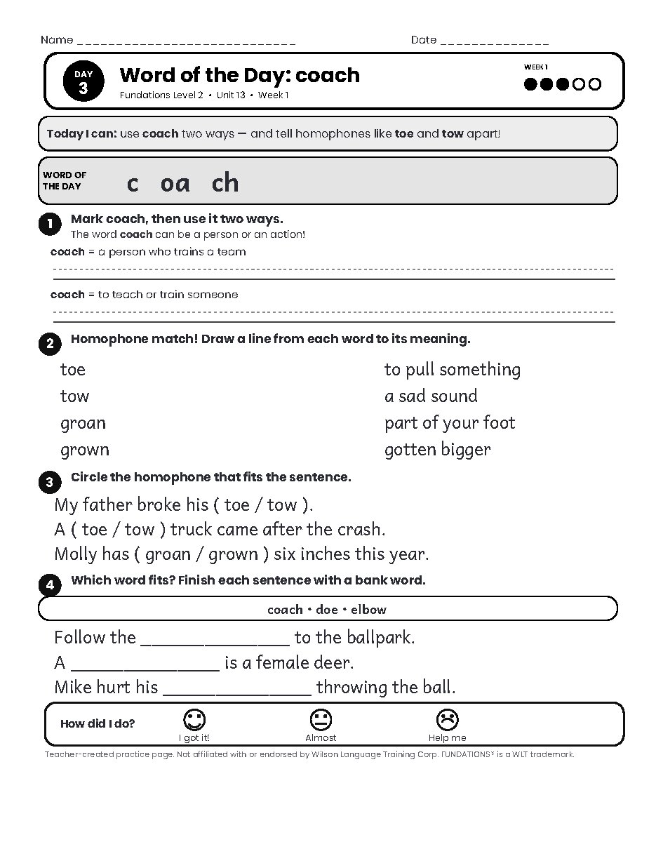 Preview page 4 of Fundations Level 2 Unit 13 Practice Pack