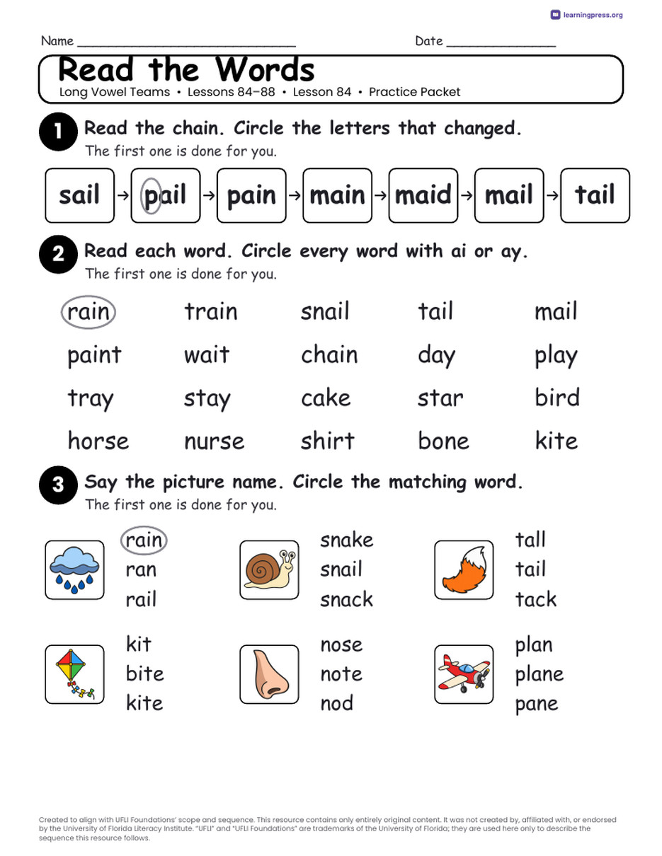 Preview page 2 of Long Vowel Teams Unit Bundle · Lessons 84–88