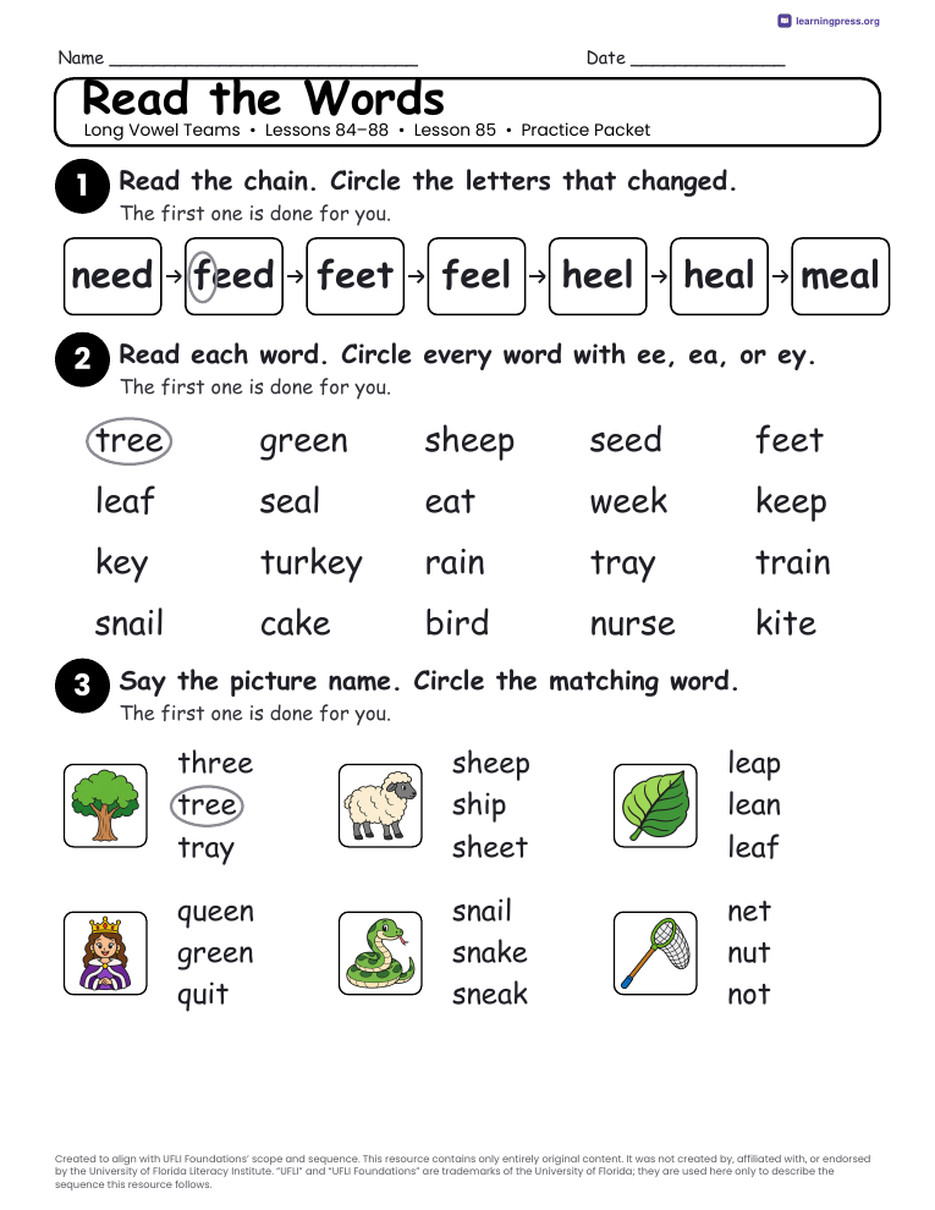 Preview page 4 of Long Vowel Teams Unit Bundle · Lessons 84–88