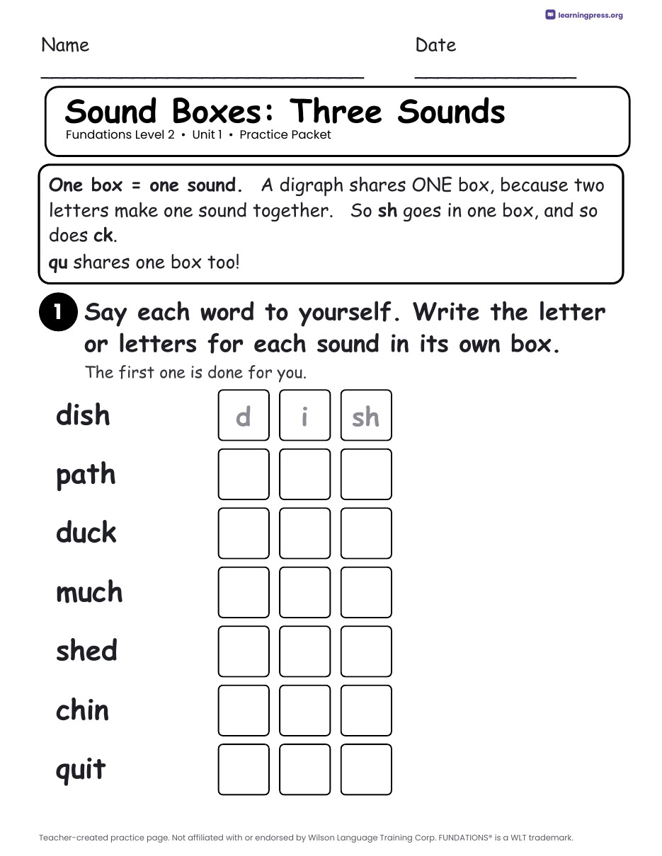 Preview page 1 of Free Fundations Level 2 Unit 1 Practice Packet Sample