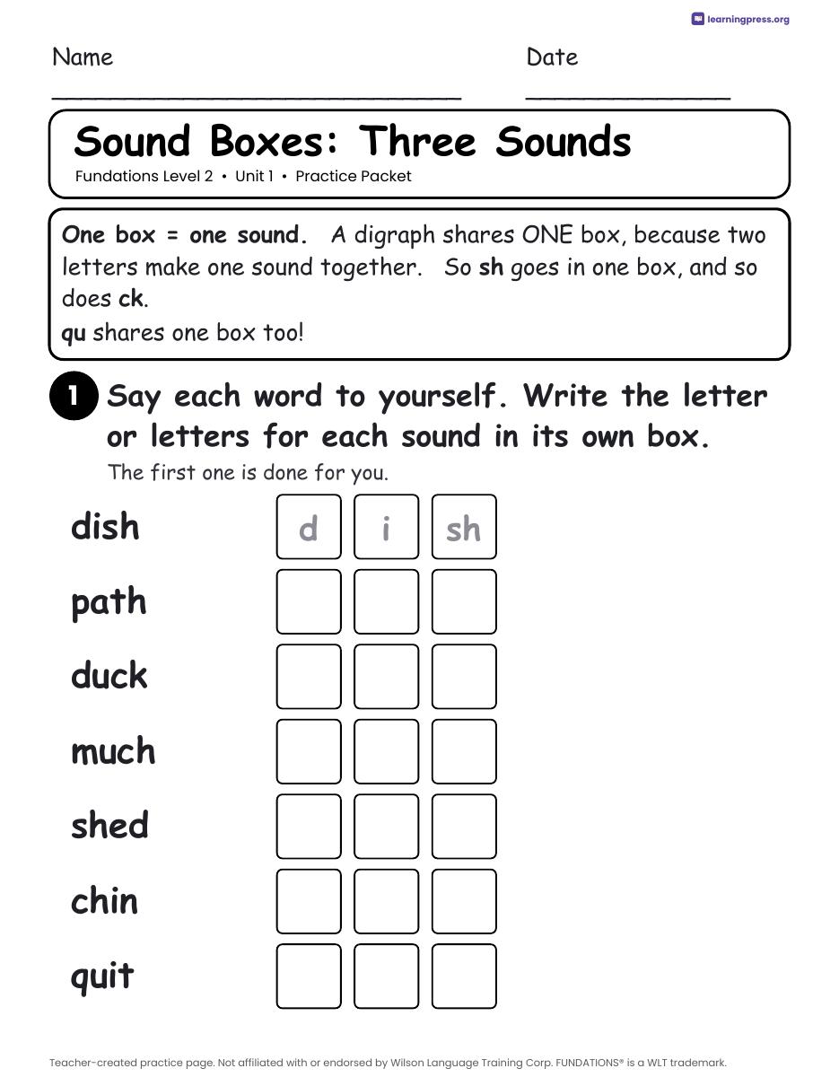 Preview page 1 of Free Fundations Level 2 Unit 1 Worksheets Sample