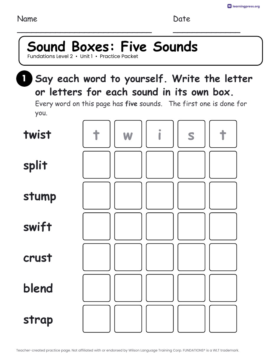 Preview page 2 of Free Fundations Level 2 Unit 1 Practice Packet Sample