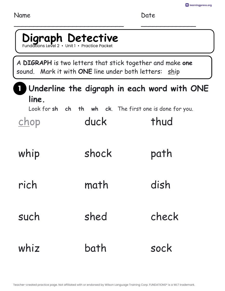 Preview page 3 of Free Fundations Level 2 Unit 1 Practice Packet Sample