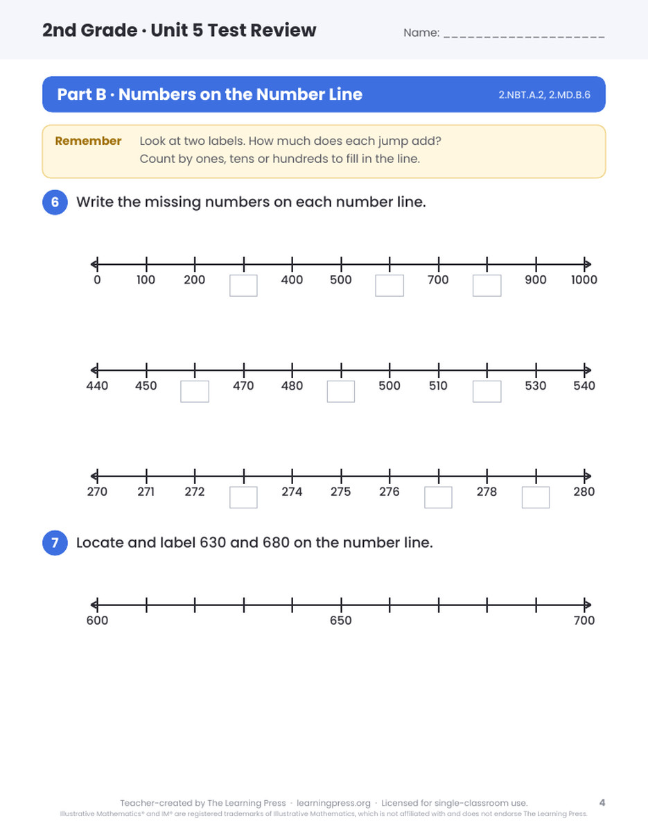 Preview page 2 of Illustrative Math (IM®) Aligned 2nd Grade Unit 5 Test Review