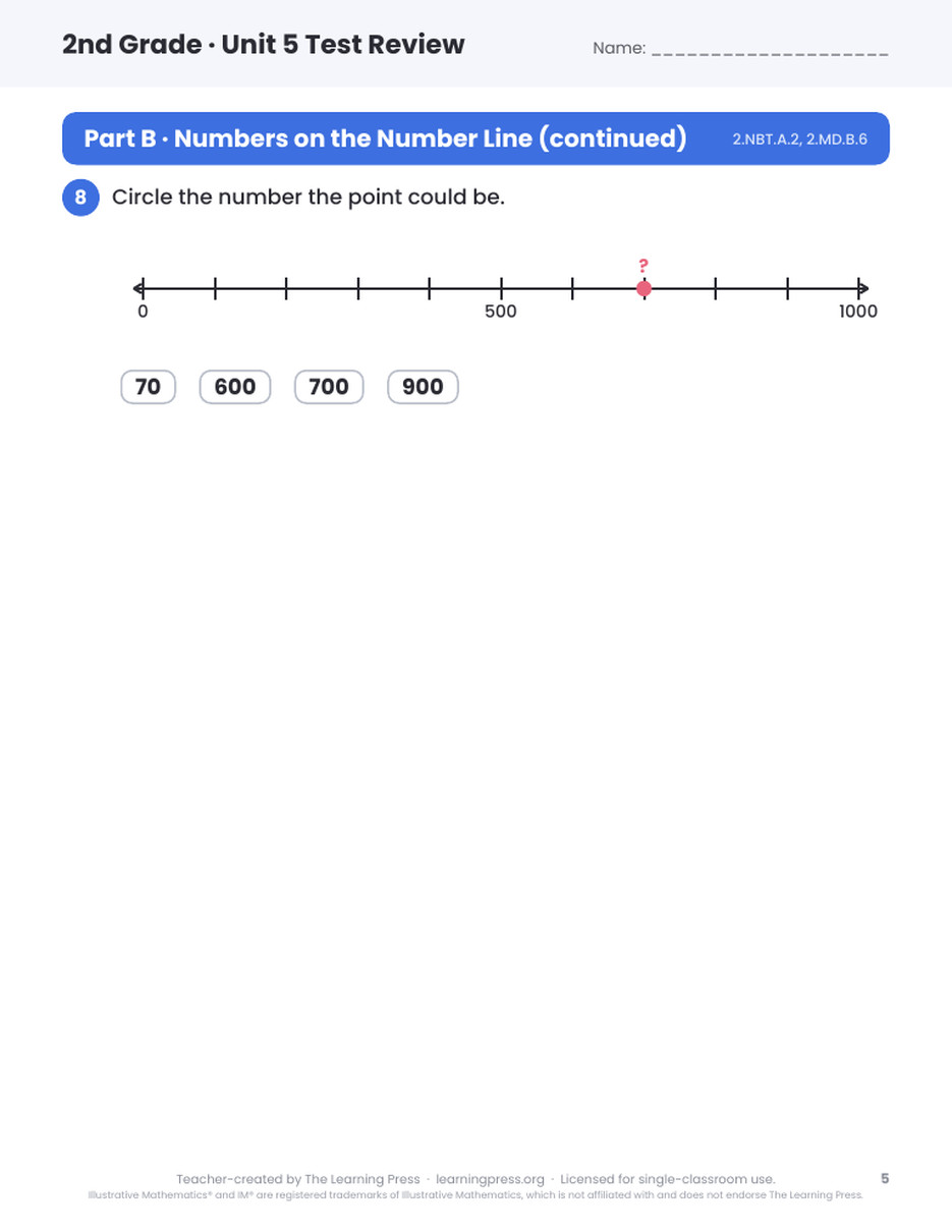Preview page 3 of Illustrative Math (IM®) Aligned 2nd Grade Unit 5 Test Review
