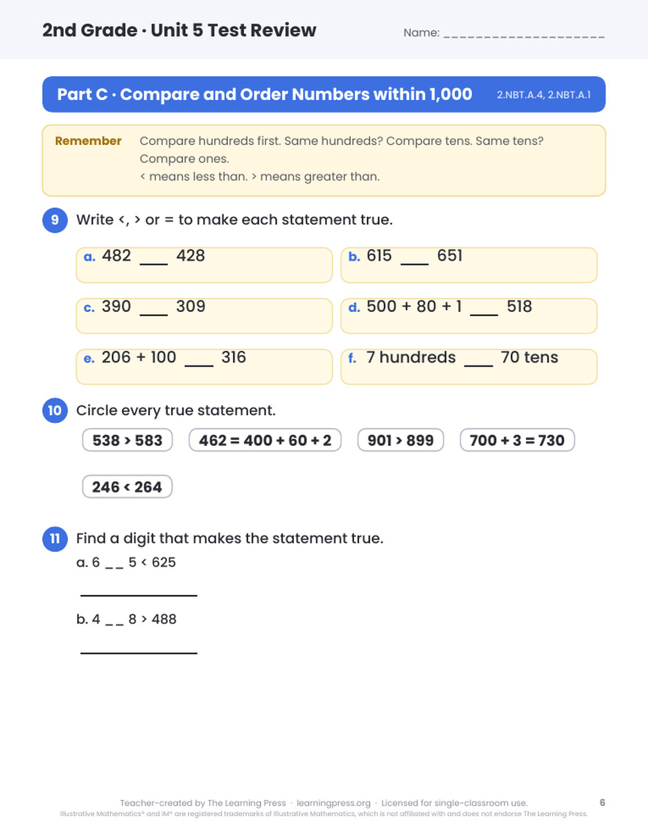 Preview page 4 of Illustrative Math (IM®) Aligned 2nd Grade Unit 5 Test Review