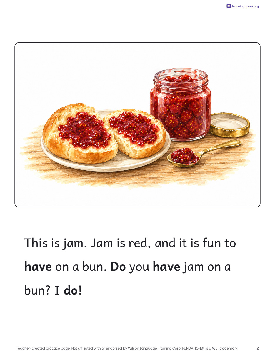 Preview page 1 of Fundations®-Aligned Decodable Nonfiction Book · Level 1 Unit 5: Jam