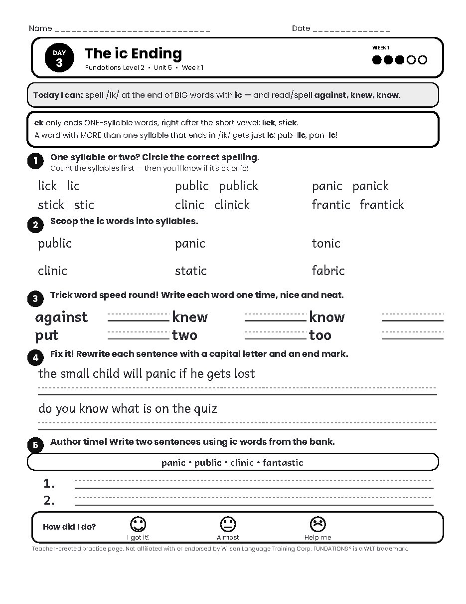 Preview page 4 of Fundations Level 2 Unit 5 Practice Pack
