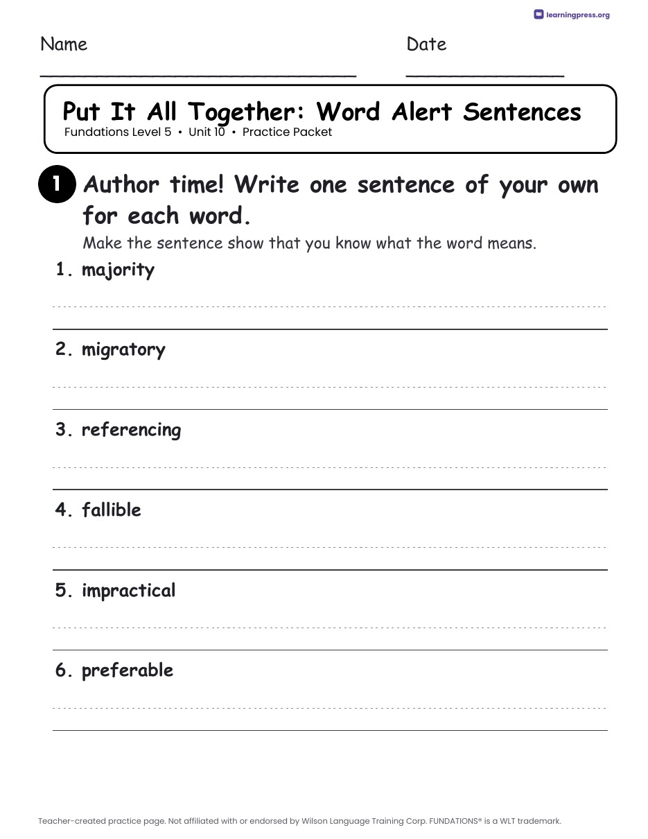 Preview page 4 of Fundations Level 5 Unit 10 Practice Packet