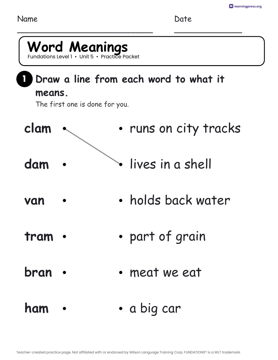 Preview page 3 of Fundations Level 1 Unit 5 Practice Packet