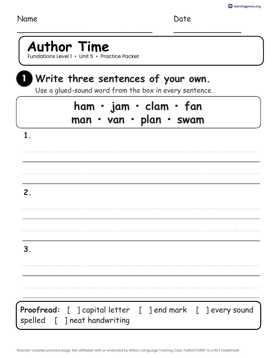 Preview page 4 of Fundations Level 1 Unit 5 Practice Packet