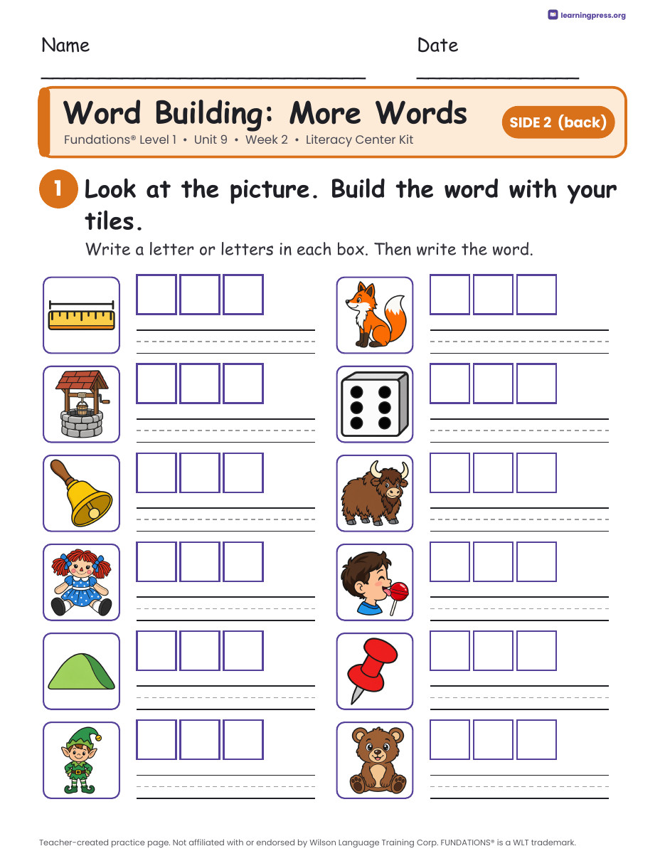 Preview page 2 of Fundations Level 1 Unit 9 Literacy Center Kits Bundle (2 Weeks)
