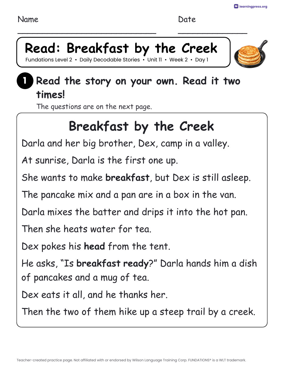 Preview page 3 of Fundations Level 2 Unit 11 Daily Decodable Stories