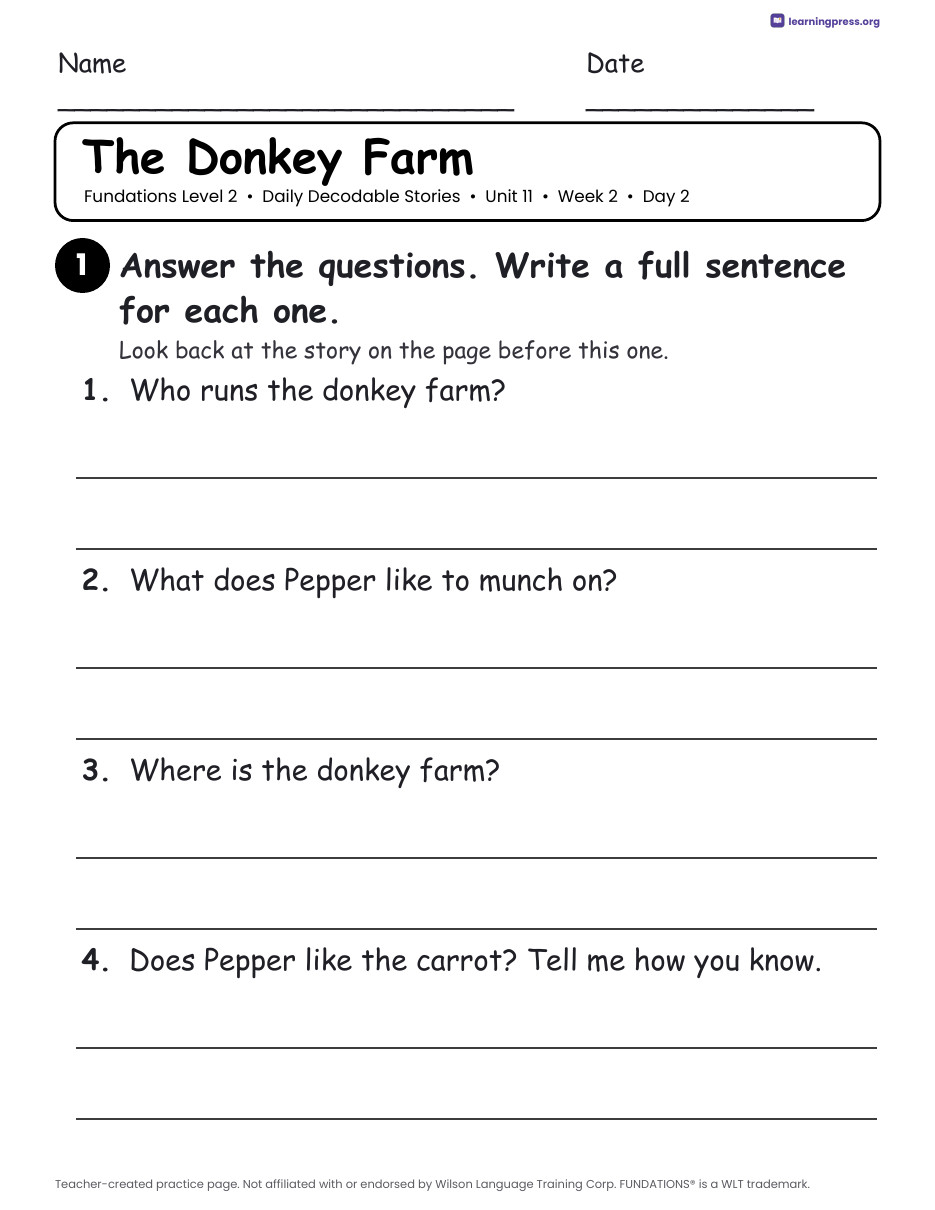 Preview page 4 of Fundations Level 2 Unit 11 Daily Decodable Stories