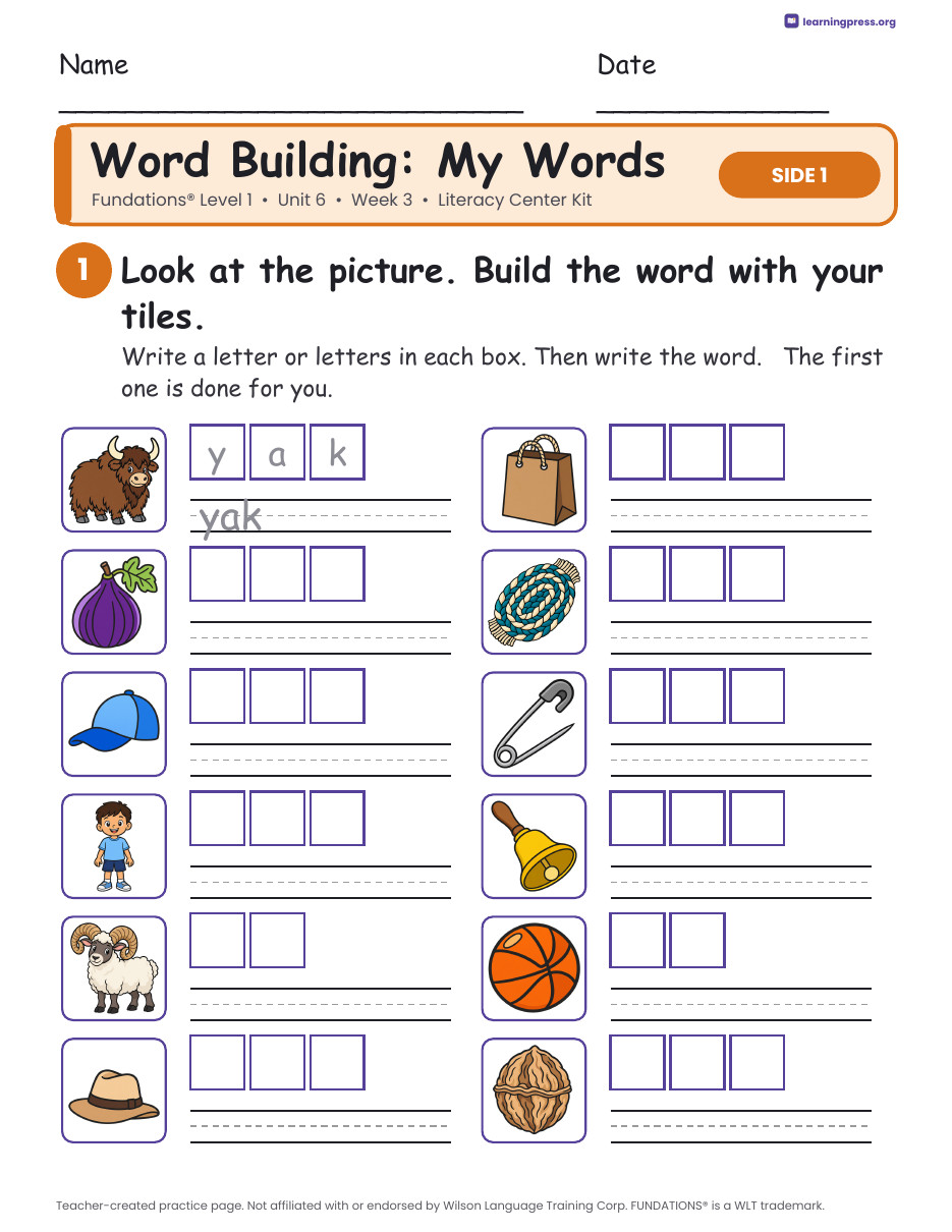 Preview page 2 of Fundations Level 1 Unit 6 Week 3 Literacy Center Kit