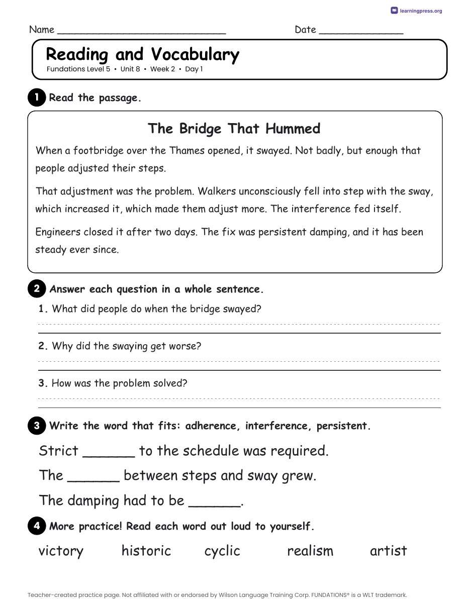 Preview page 3 of Fundations Level 5 Unit 8 Daily Lesson Work Pages