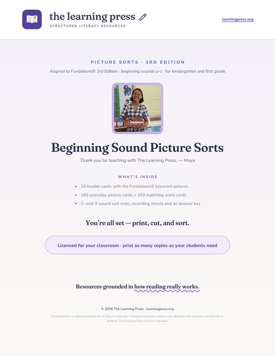 Preview page 1 of Beginning Sound Picture Sorts · Aligned to Fundations® 3rd Edition