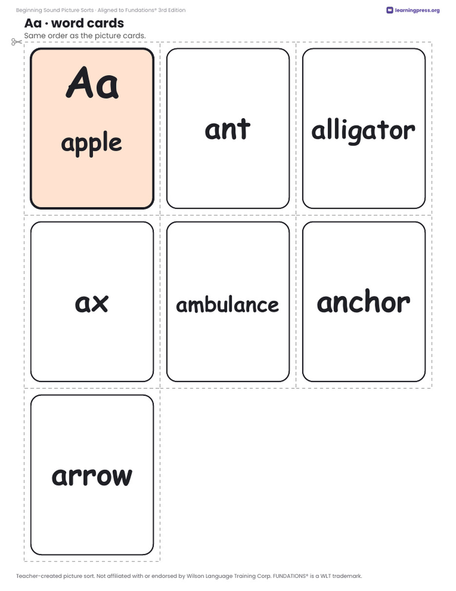 Preview page 4 of Beginning Sound Picture Sorts · Aligned to Fundations® 3rd Edition