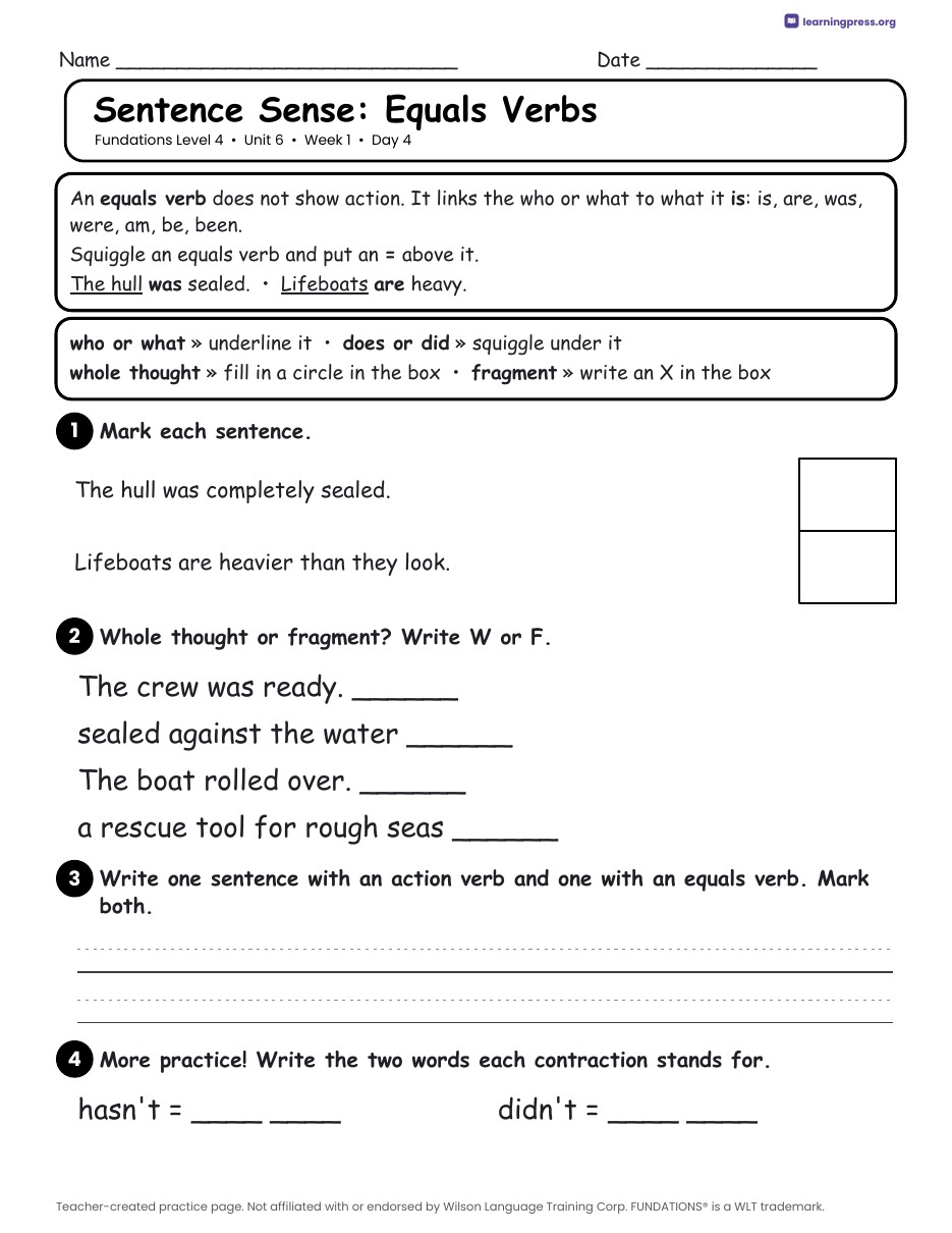 Preview page 2 of Fundations Level 4 Unit 6 Daily Lesson Work Pages
