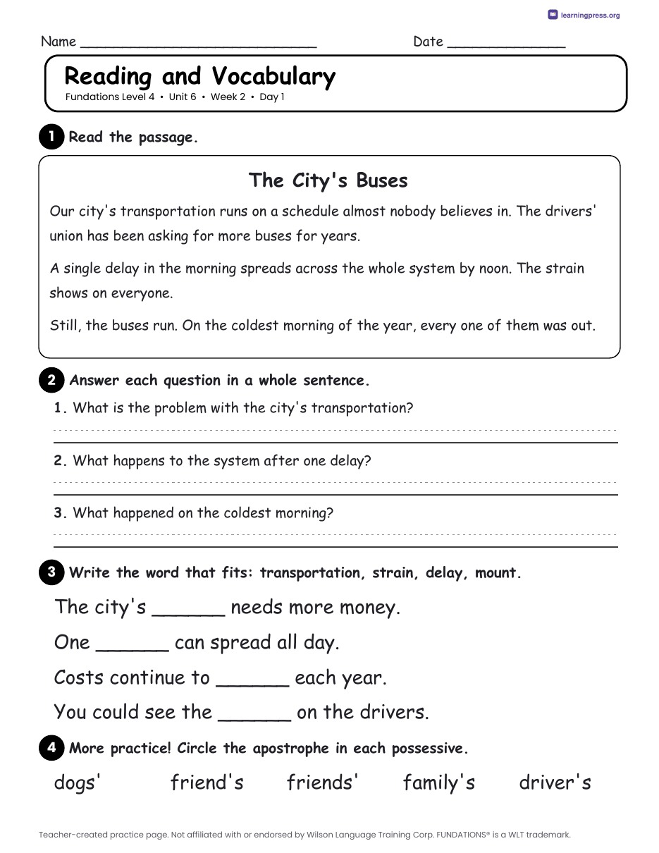 Preview page 3 of Fundations Level 4 Unit 6 Daily Lesson Work Pages