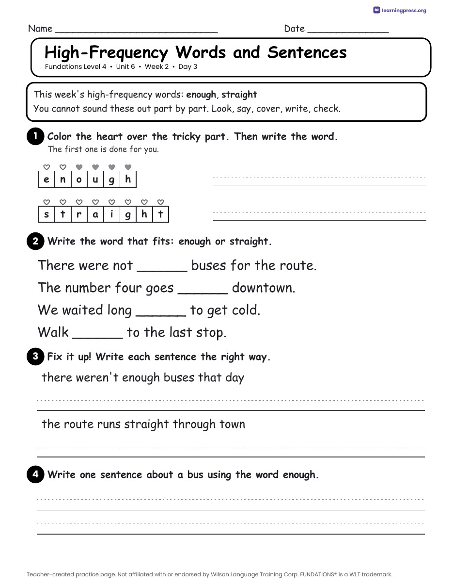 Preview page 4 of Fundations Level 4 Unit 6 Daily Lesson Work Pages