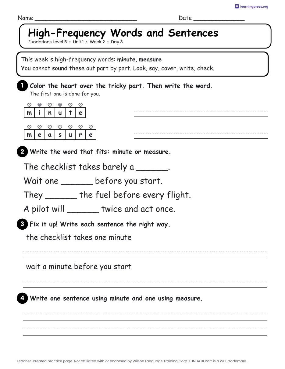Preview page 4 of Fundations Level 5 Unit 1 Daily Lesson Work Pages