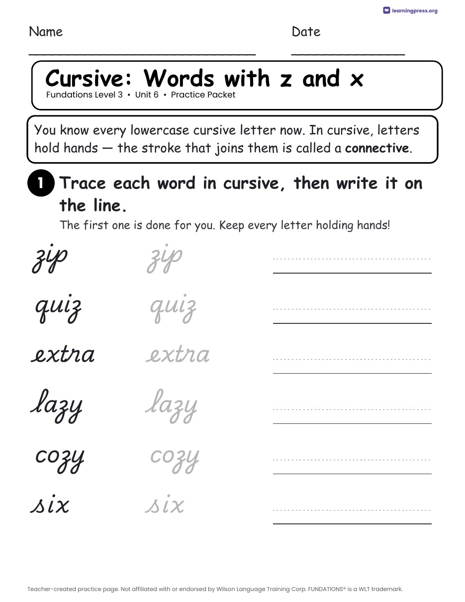 Preview page 3 of Fundations Level 3 Unit 6 Practice Packet