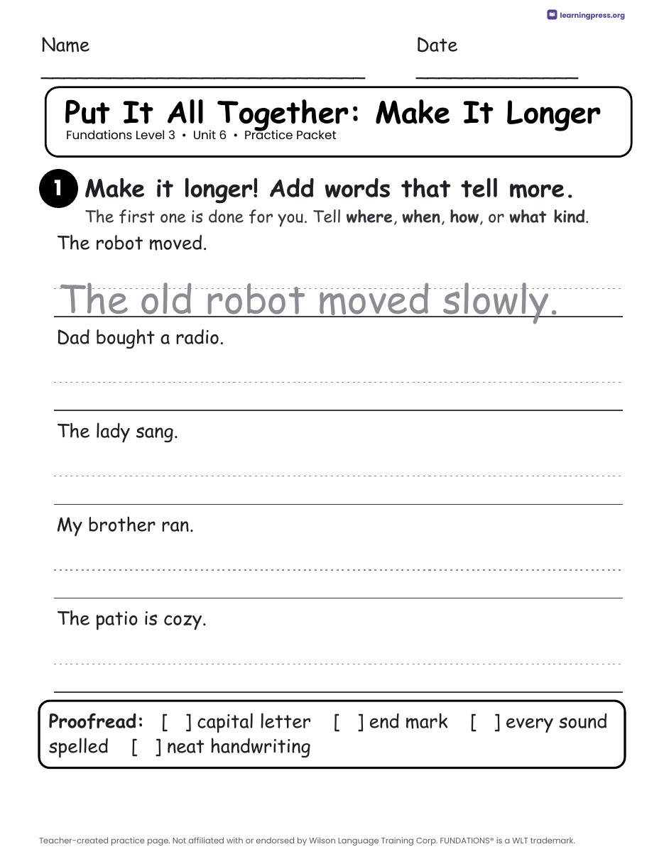 Preview page 4 of Fundations Level 3 Unit 6 Practice Packet