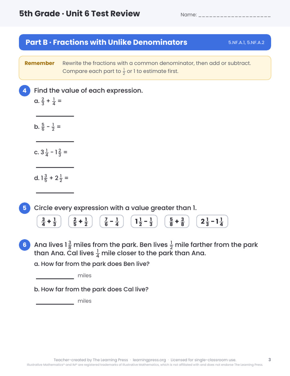 Preview page 2 of Illustrative Math (IM®) Aligned 5th Grade Unit 6 Test Review