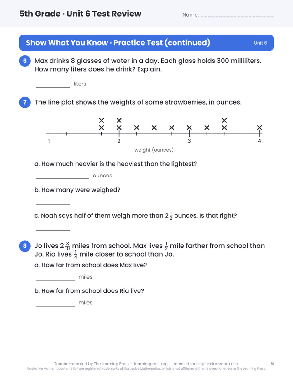 Preview page 4 of Illustrative Math (IM®) Aligned 5th Grade Unit 6 Test Review