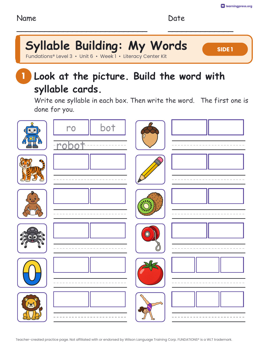 Preview page 2 of Fundations Level 3 Unit 6 Week 1 Literacy Center Kit