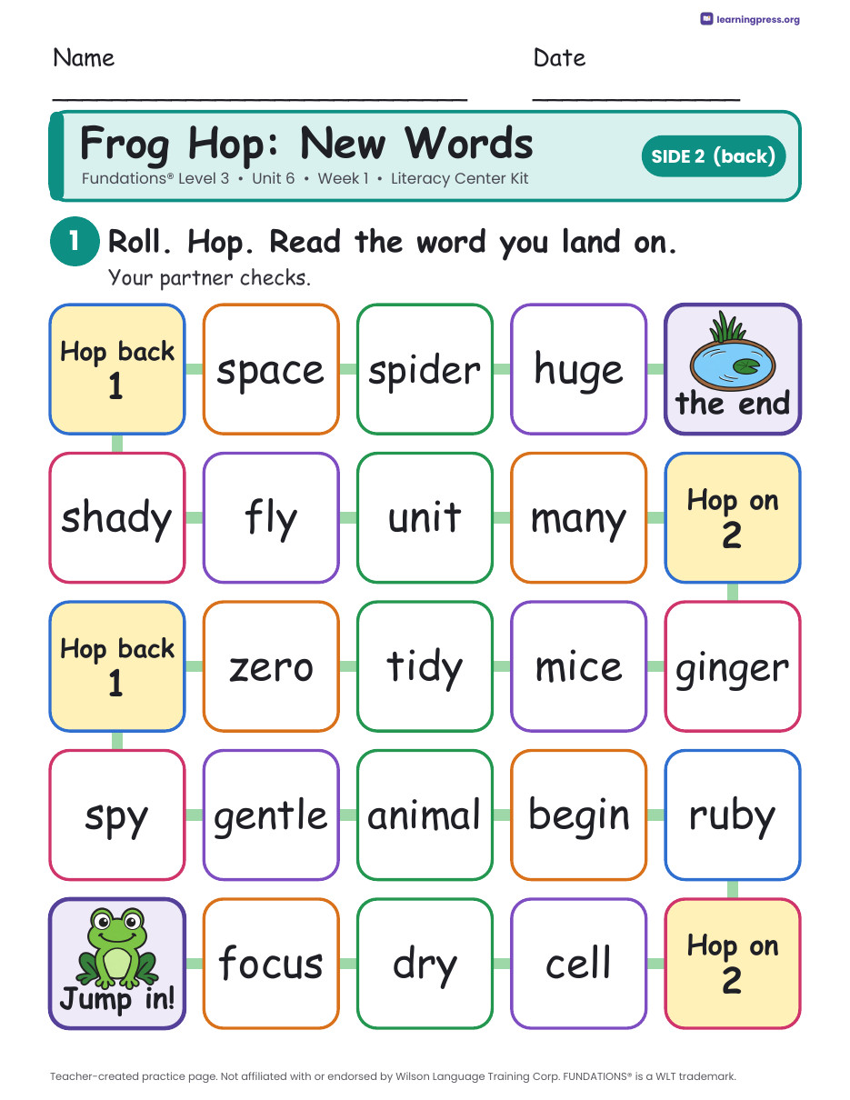 Preview page 4 of Fundations Level 3 Unit 6 Week 1 Literacy Center Kit