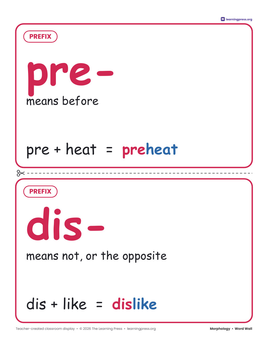 Preview page 4 of Grade 2 Morphology Word Wall · Prefix, Suffix & Ending Cards