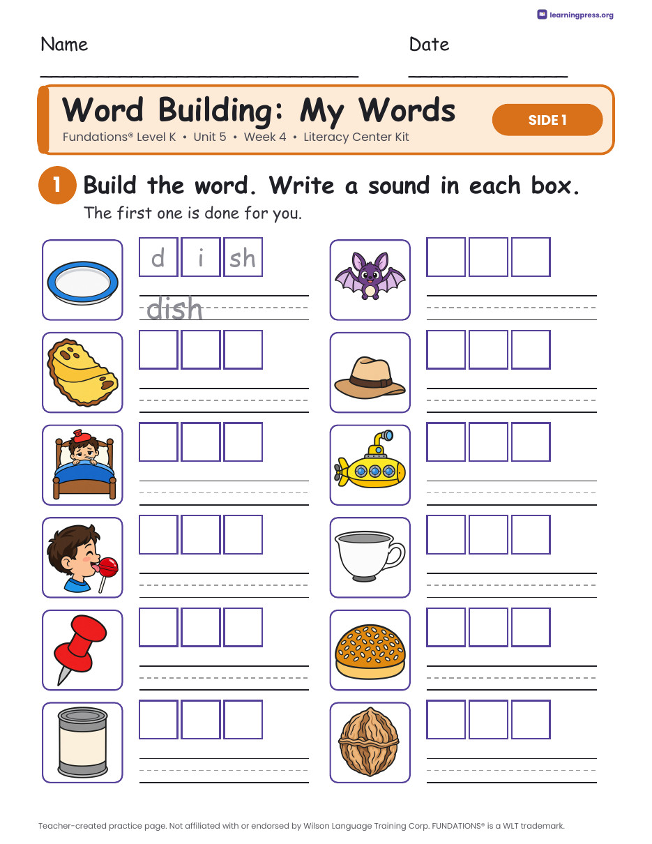 Preview page 2 of Fundations Level K Unit 5 Week 4 Literacy Center Kit