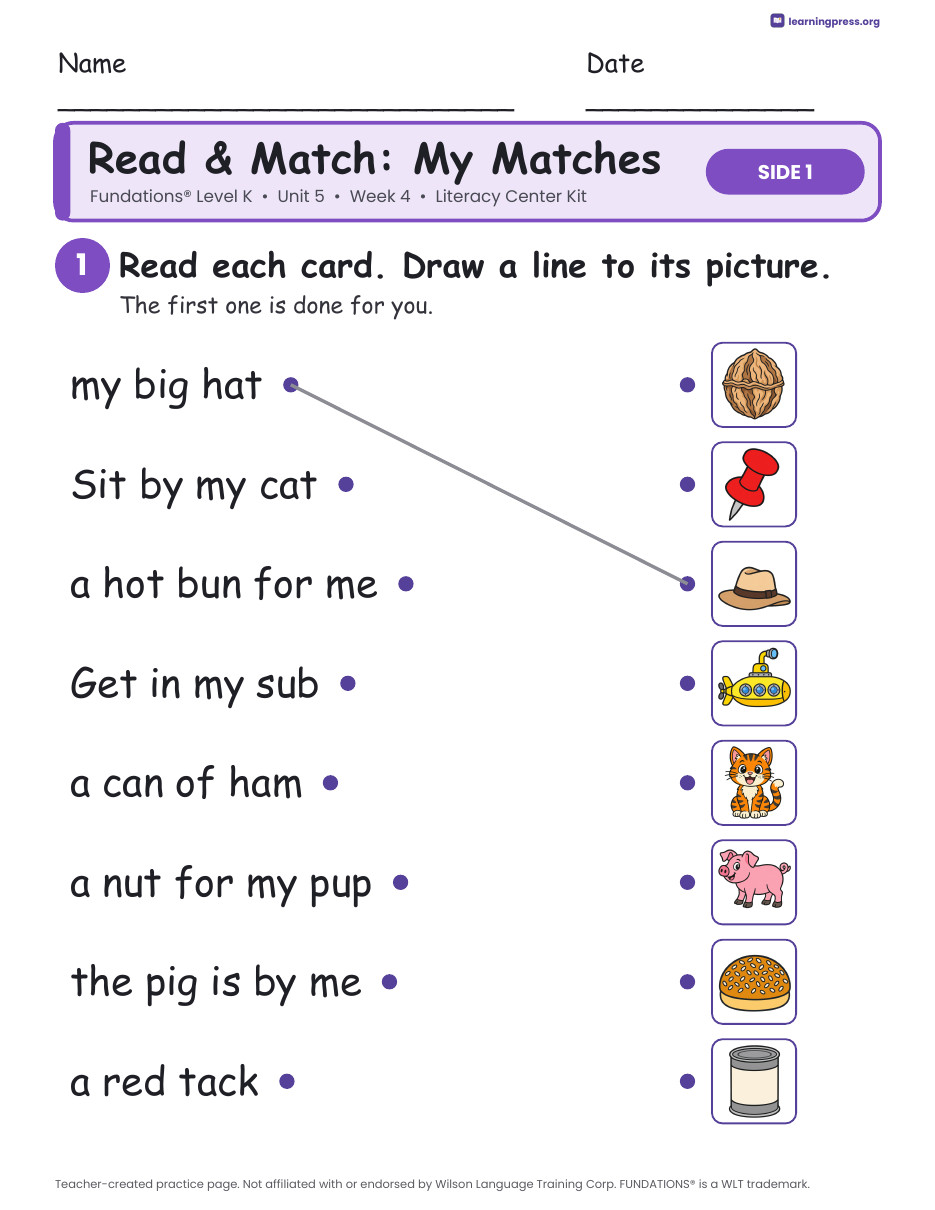 Preview page 3 of Fundations Level K Unit 5 Week 4 Literacy Center Kit