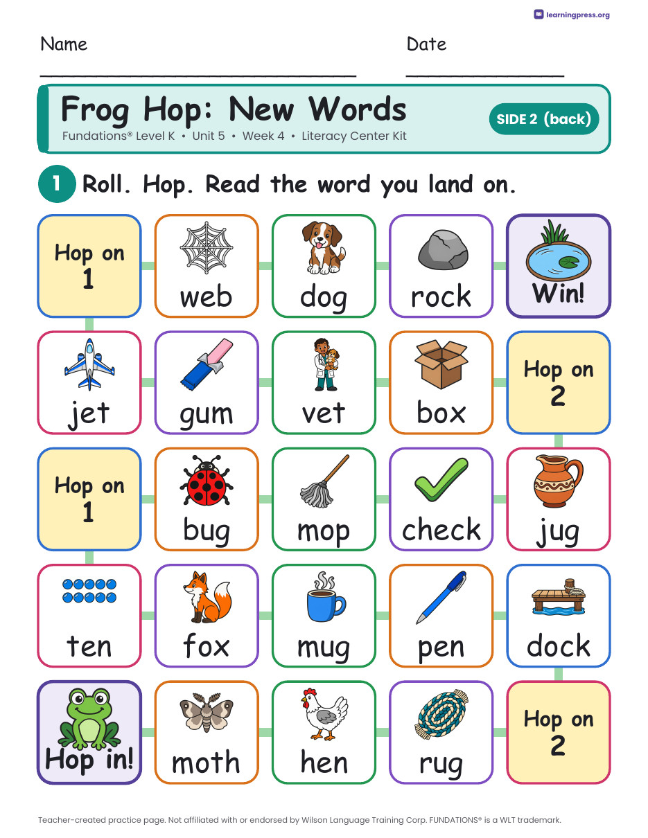 Preview page 4 of Fundations Level K Unit 5 Week 4 Literacy Center Kit