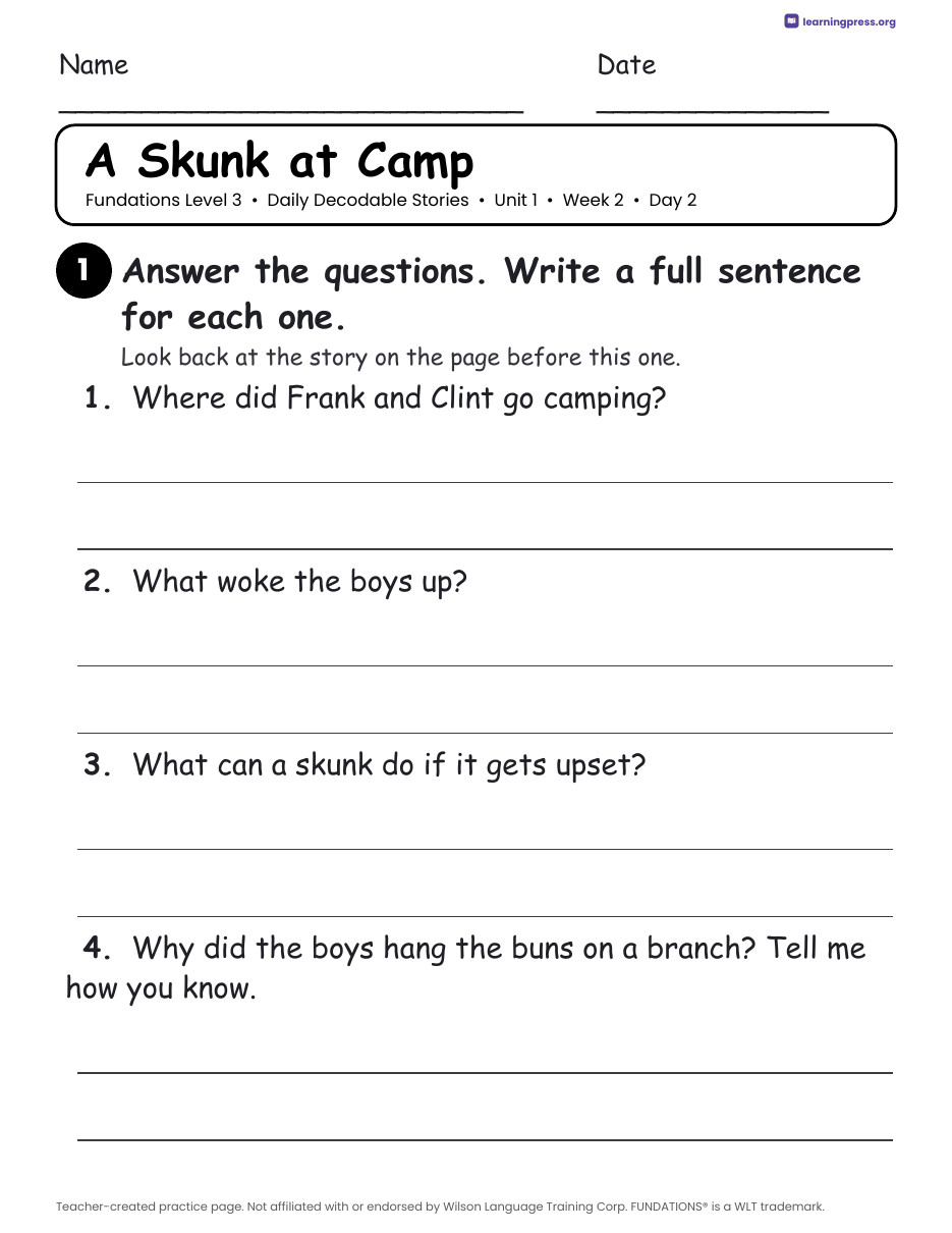 Preview page 4 of Fundations Level 3 Unit 1 Daily Decodable Stories
