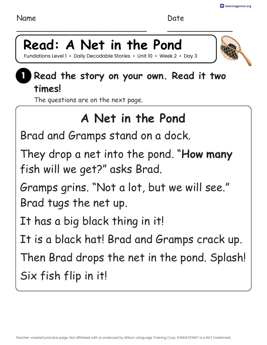 Preview page 3 of Fundations Level 1 Unit 10 Daily Decodable Stories