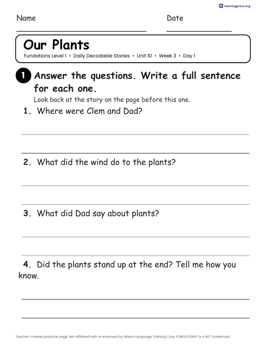 Preview page 4 of Fundations Level 1 Unit 10 Daily Decodable Stories