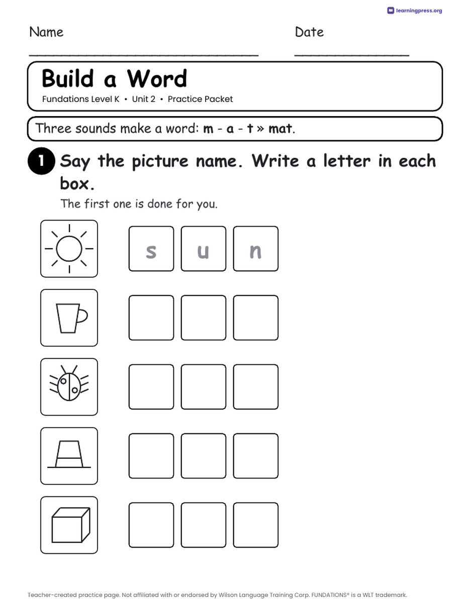Preview page 1 of Fundations Level K Unit 2 Practice Packet