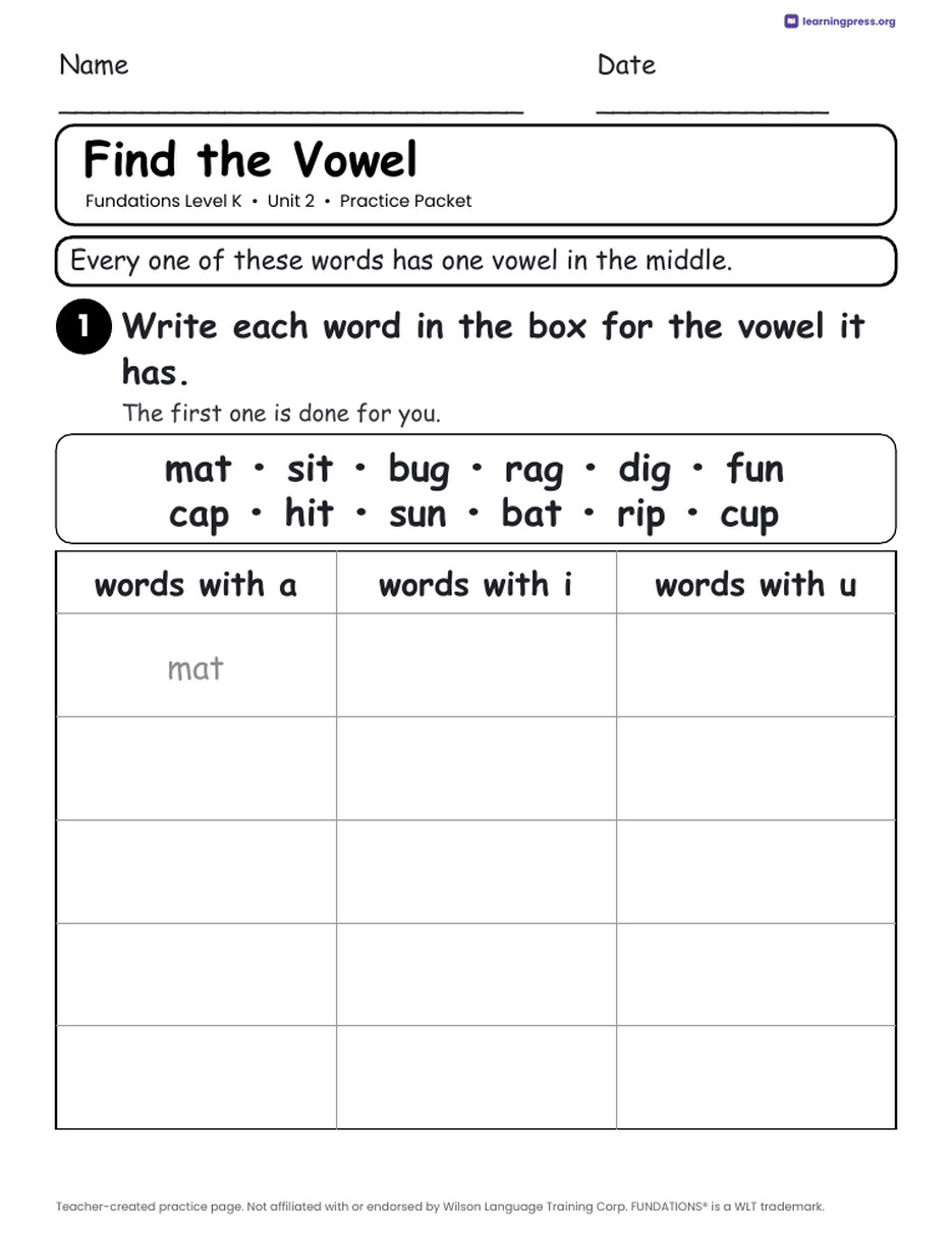 Preview page 3 of Fundations Level K Unit 2 Practice Packet