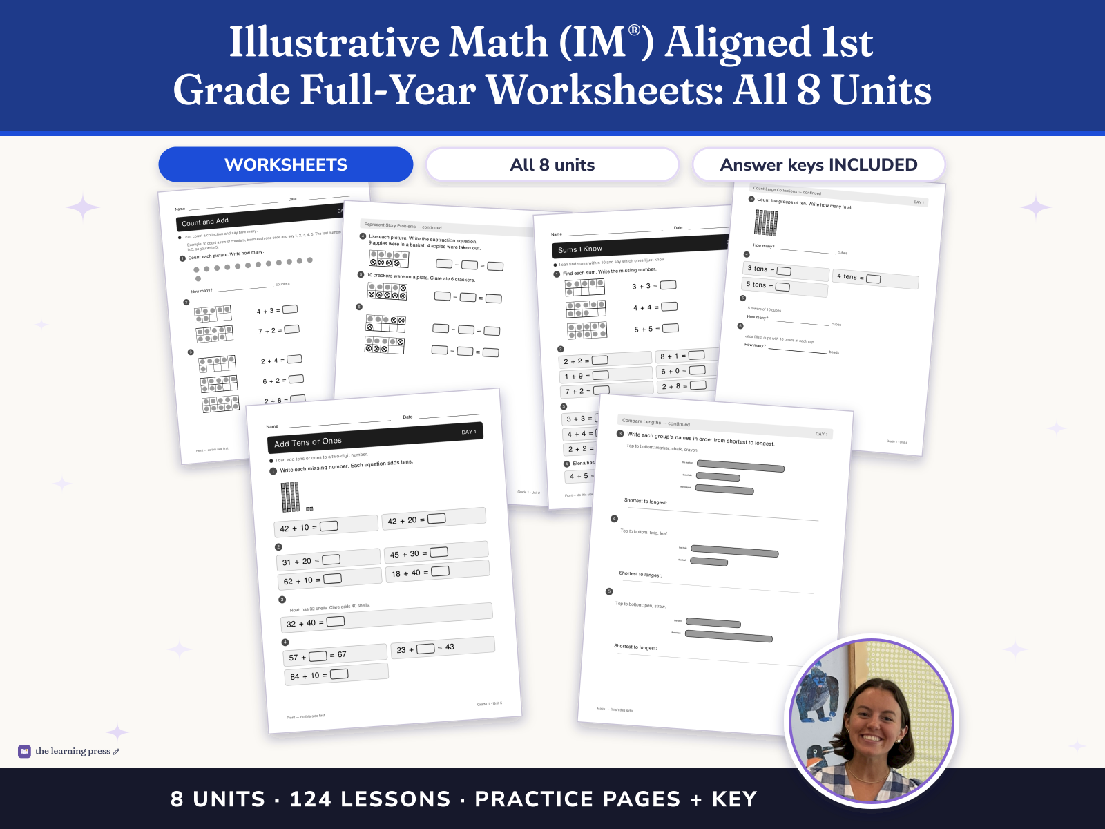 Preview page 1 of Illustrative Math (IM®) Aligned 1st Grade Full-Year Worksheets: All 8 Units